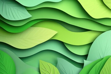 Aufkleber - Vibrant eco-friendly paper art design showcasing layered tropical leaves in green tones with smooth shadows for an organic aesthetic