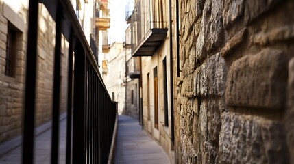 Aufkleber - Charming narrow street with vintage buildings and warm sunlight casting shadows : Generative AI