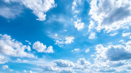 Poster - Bright Blue Sky Filled with Fluffy Clouds Creating a Serene Atmosphere : Generative AI