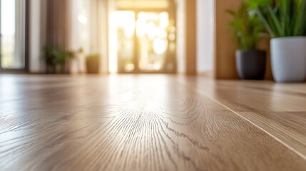 Aufkleber - Beautiful wooden floor illuminated by sunlight creating a warm and inviting atmosphere indoors : Generative AI