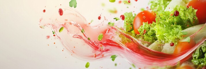 Aufkleber - Dynamic wave of fresh groceries flows in smooth gradients amidst vibrant colors and motion blur
