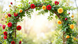 © Olesia - Garden arch with roses blooming in vibrant colors against greenery