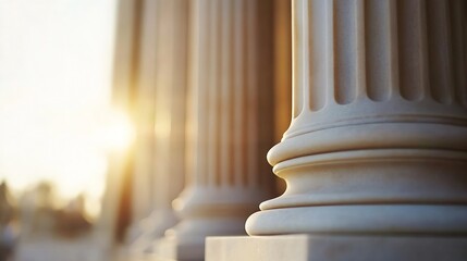 Aufkleber - Elegant architectural detail of ancient stone columns illuminated by warm natural sunlight : Generative AI