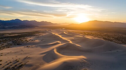 Aufkleber - Stunning Desert Landscape at Sunset with Gentle Sand Dunes and Mountains : Generative AI