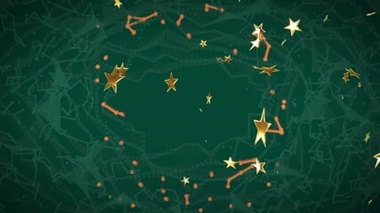 Wall Mural - golden stars and abstract patterns creating festive animation on green background