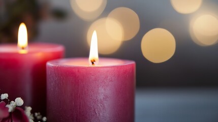 Poster - Beautifully Lit Red Candles Creating a Cozy Ambiance with Bokeh Effect : Generative AI