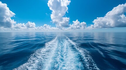 Aufkleber - Crystal Clear Ocean Water with Beautiful Clouds and Boat Wake Trails : Generative AI