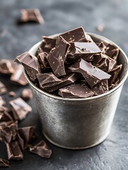 Aufkleber - Delicious dark chocolate chunks in a rustic metal bucket for baking and desserts : Generative AI