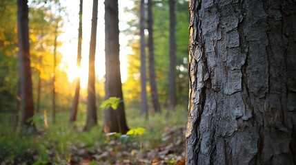 Poster - Sunlight Filtering Through Tall Trees in a Dense Forest Creating a Peaceful Atmosphere : Generative AI