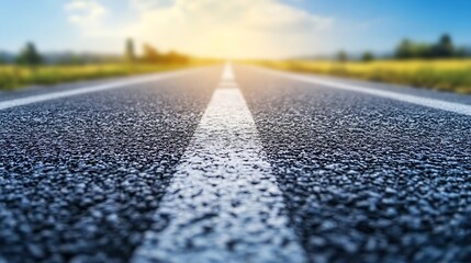 Aufkleber - Wide open road stretching towards the horizon under a clear blue sky and golden sun : Generative AI