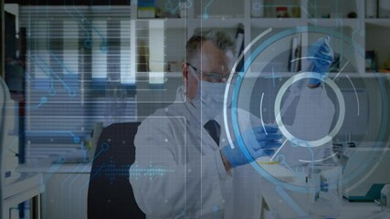Wall Mural - in laboratory, scientist interacting with futuristic animation on digital interface