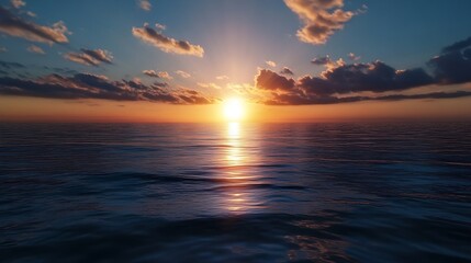 Aufkleber - Beautiful Sunset Over Calm Ocean with Clouds and Glowing Sky : Generative AI