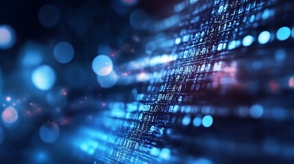 Leinwandbilder - Abstract representation of digital data with glowing binary codes and bright light effects : Generative AI