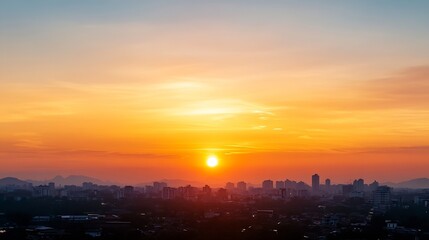 Aufkleber - Stunning city skyline at sunset with vibrant colors reflecting in the urban architecture : Generative AI