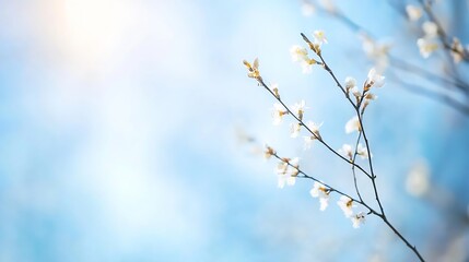 Poster - Delicate white blossoms softly illuminating a serene blue background in springtime : Generative AI