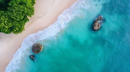 Aufkleber - Breathtaking Aerial View of a Scenic Tropical Beach with Clear Turquoise Waters : Generative AI
