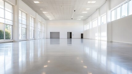 Leinwandbilder - Wide open space showcasing a modern clean interior with polished concrete floors and large windows for natural light : Generative AI