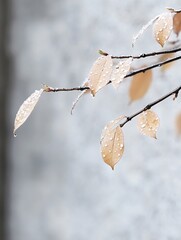 Fototapete - CloseUp of Delicate Autumn Leaves with Dew Droplets on a Soft Background : Generative AI