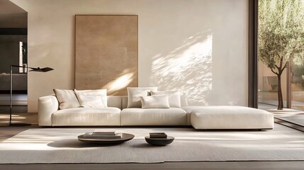 Poster - Spacious modern living room featuring a cozy sectional sofa and natural light ambient decor : Generative AI