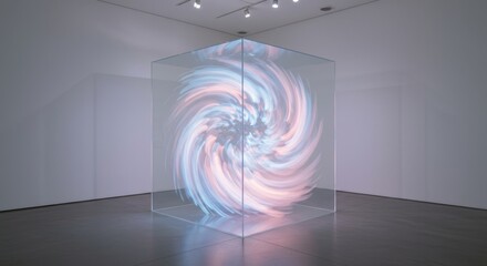 Wall Mural - encased vortex: light and form - a mesmerizing swirling light sculpture encased in a glass cube, cre