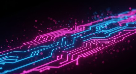 Wall Mural - futuristic circuit board design - abstract of a glowing pink and blue circuit board, ideal for techn