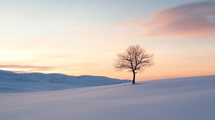 Poster - Majestic tree in a snowcovered landscape showcases winter's serene beauty : Generative AI