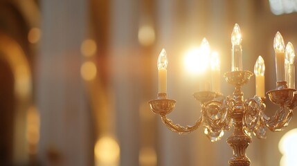 Aufkleber - Elegant Chandelier Glowing Softly in an Opulent Interior with Warm Light : Generative AI