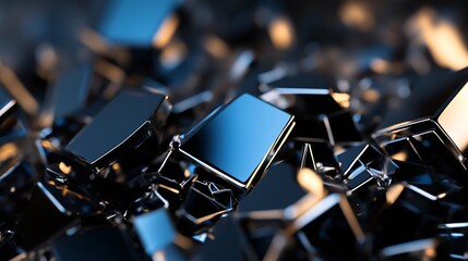 Leinwandbilder - Abstract Close Up of Shiny Metallic Crystals Sparkling in the Light with Blue Hues Creating a Futuristic Look : Generative AI
