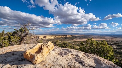 Leinwandbilder - Expansive Landscape View From Rocky Outcrop With Dramatic Cloud Formation And Natural Beauty : Generative AI