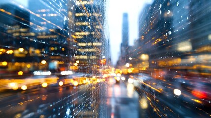 Aufkleber - Urban Rainy Night with Blurred City Lights and Vibrant Traffic Flow : Generative AI