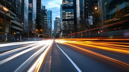 Poster - Dynamic Urban Scene with Motion Blur of Cars on a Busy City Street : Generative AI