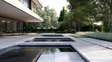 Aufkleber - Contemporary minimalist garden design featuring tranquil water features and lush greenery : Generative AI