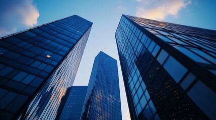 Aufkleber - Impressive skyscrapers towering against a beautiful sky showcasing modern architecture in an urban environment : Generative AI