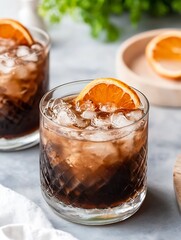 Aufkleber - Refreshing glass of iced beverage with orange slice on top for summer drinks and cocktail recipes : Generative AI