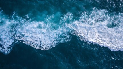 Aufkleber - Aerial view of ocean waves crashing on a sandy beach illuminated by sunlight on a bright day : Generative AI
