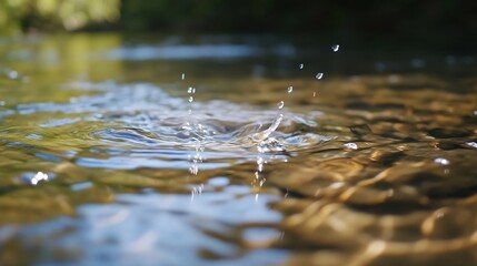 Poster - Close up of water pool with vibrant ripples from a droplet creating a mesmerizing effect : Generative AI