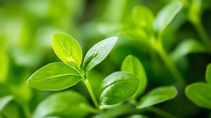 Poster - Fresh Green Leaves of Young Plants Bathed in Natural Light for Natural Aesthetics : Generative AI