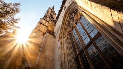 Aufkleber - Stunning architectural view of a historic cathedral illuminated by the setting sun : Generative AI