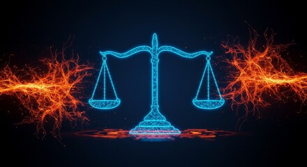 Wall Mural - scales of justice and energy - abstract of scales of justice with energy flowing on either side, sym