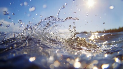 Poster - Glistening ocean wave captured with sunlight creating a beautiful moment of natural splendor : Generative AI