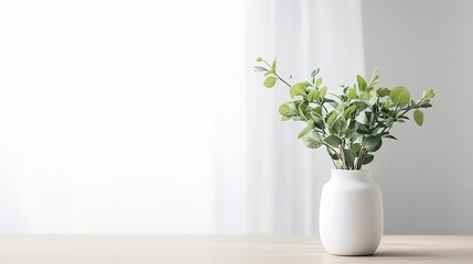 Aufkleber - Fresh greenery in a minimalist white vase enhancing a serene interior space : Generative AI