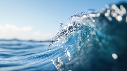 Aufkleber - Dynamic ocean wave crashing under bright blue sky with sunlight reflection : Generative AI