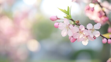 Poster - Beautiful cherry blossom flowers blooming in spring sunlight creating a serene and calm atmosphere : Generative AI
