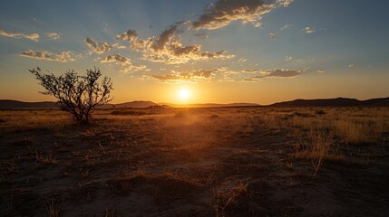 Aufkleber - Golden sunset over a vast desert landscape highlighting the beauty of nature in remote areas : Generative AI
