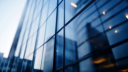 Fototapete - CloseUp of a Modern Glass Building Reflecting City Elements and Light : Generative AI