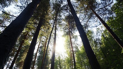 Aufkleber - Majestic Forest Scene with Sunlight Peeking Through Tall Pine Trees : Generative AI