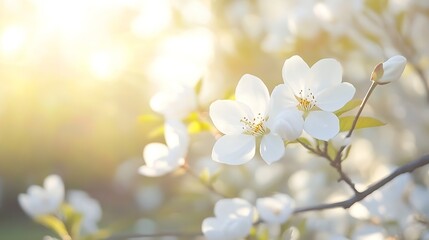 Poster - Beautiful Blooming White Flowers in Sunlight Captured in a Serene Environment : Generative AI
