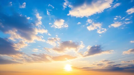 Poster - Vibrant sunrise illuminating a picturesque sky filled with beautiful clouds creating a serene morning atmosphere : Generative AI