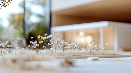 Poster - Delicate Model of a Modern Landscape Designed with Dried Flowers and Natural Elements : Generative AI