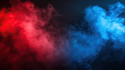 red and blue smoke swirls on black background; abstract art for design (9)